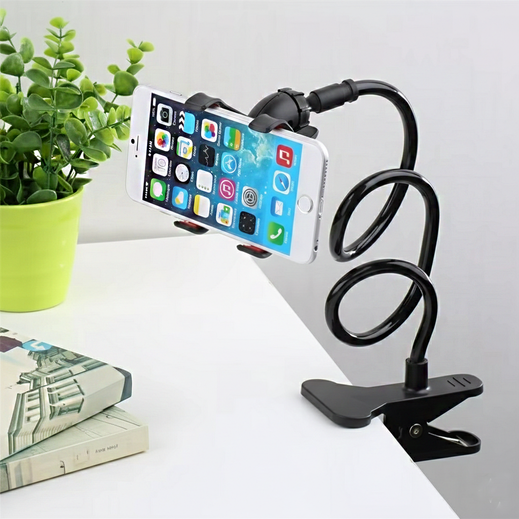 Flexible Gooseneck Mobile Phone Holder with Adjustable Arm and Clamp