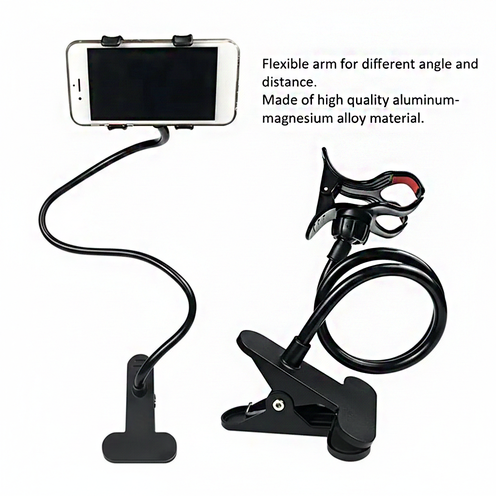 Flexible Gooseneck Mobile Phone Holder with Adjustable Arm and Clamp